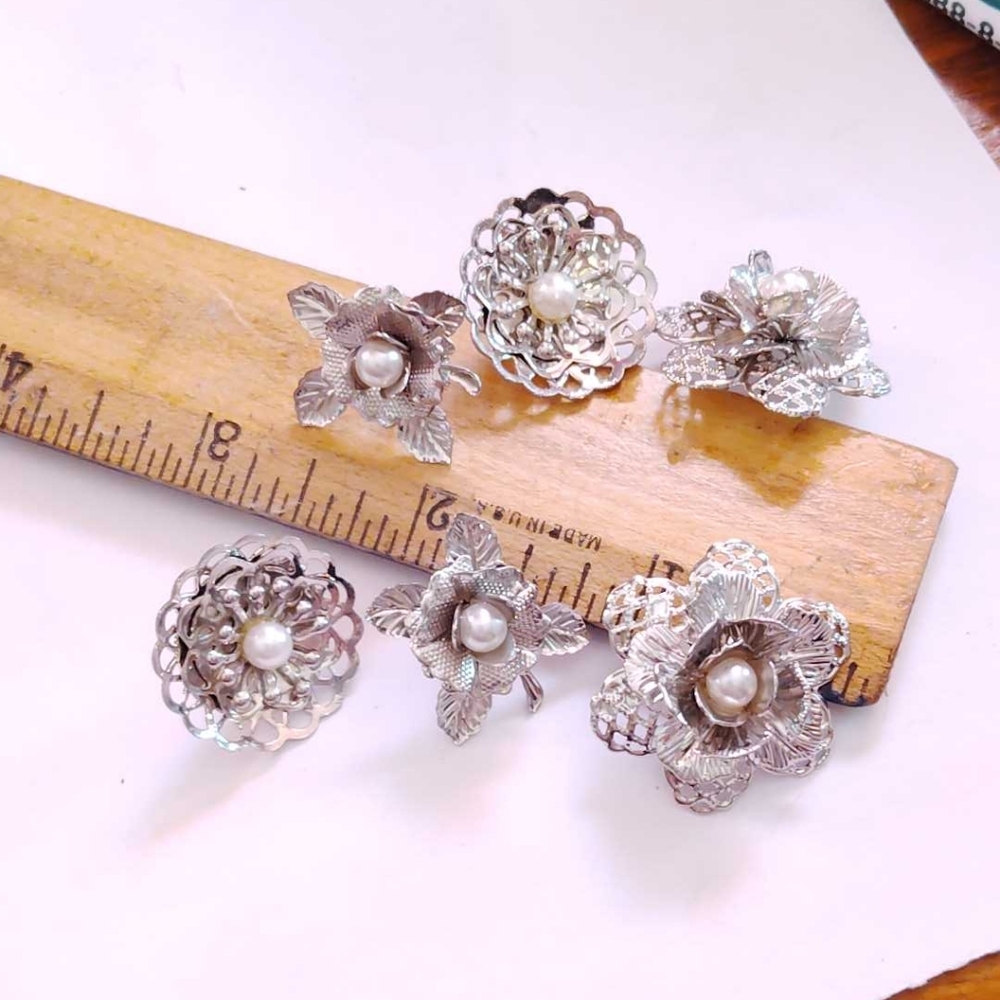 Elegant Silver Floral Earrings Set 3 Pair Lightweight Metal Post Pierced Stud